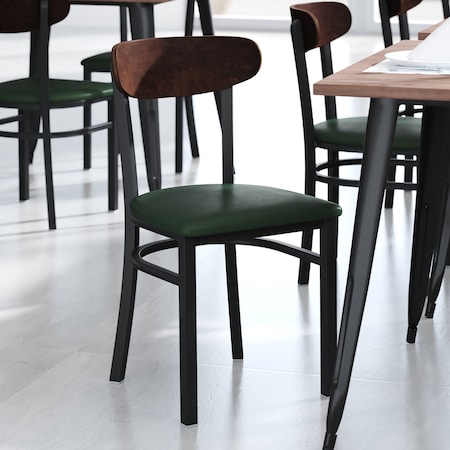 Flash Furniture Green Vinyl Seat Dining Chair with Walnut Wood Back XU-DG6V5GNV-WAL-GG